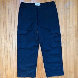NWOT Wax London Santo Herringbone Organic Cotton Black Men’s Cargo Pants Sz. 36